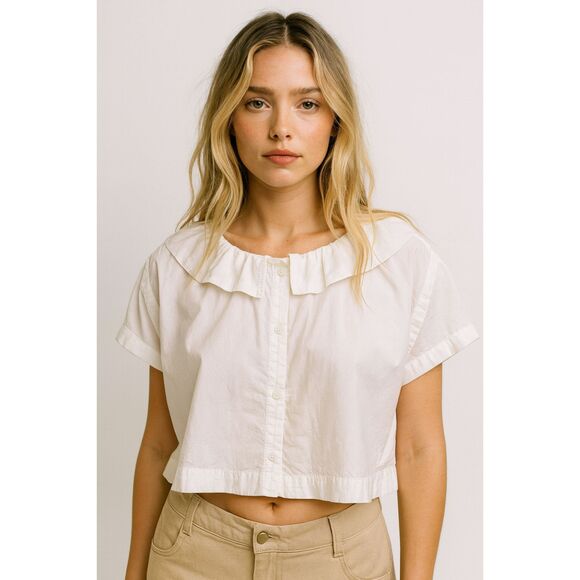 SEA New York White Button Up Collar Blouse Shirt Top  Women's Size 10 - Picture 1 of 8